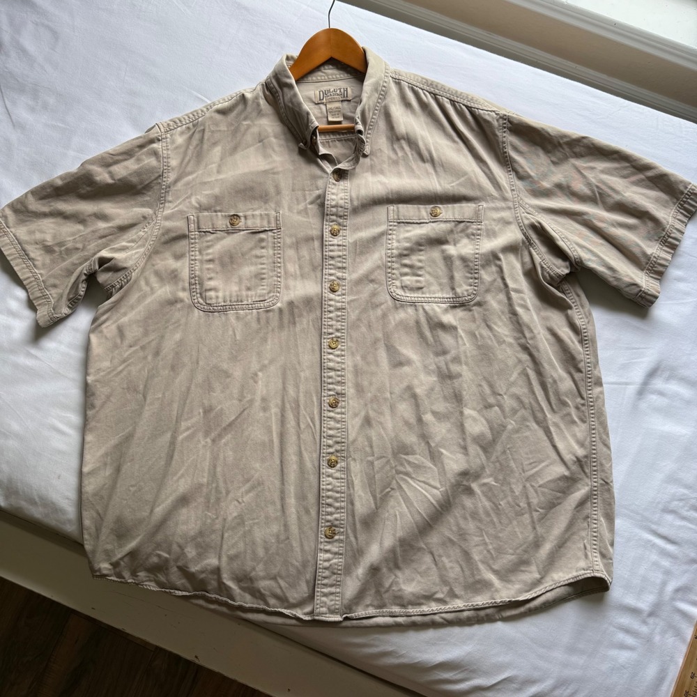 Duluth Trading Co Mens 3XL Tall Khaki Cotton Short Sleeve Button Down Shirt